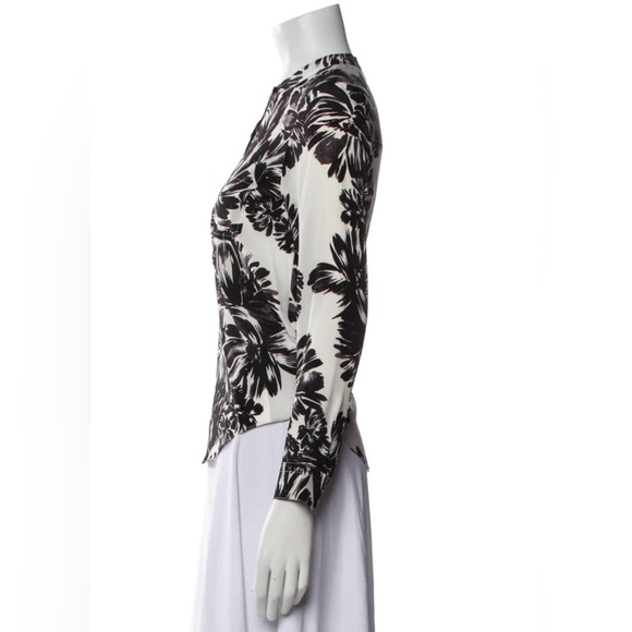 Rebecca Taylor Monochrome Floral Silk Long Sleeve Blouse 6 - Picture 2 of 12